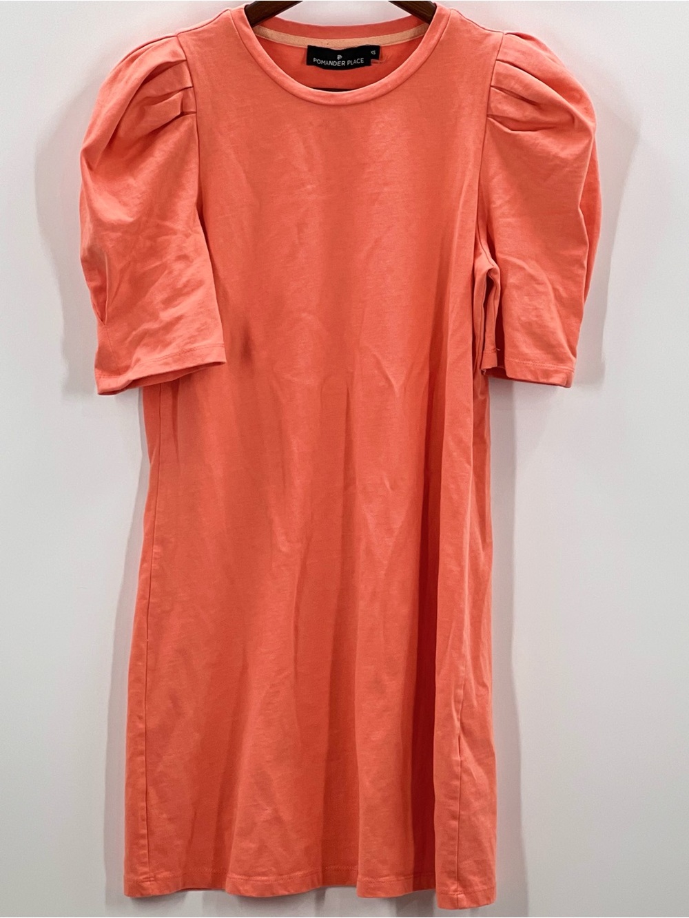 331 Pomander Place Stella Puff Sleeve T-Shirt Dress coral orange Extra Small